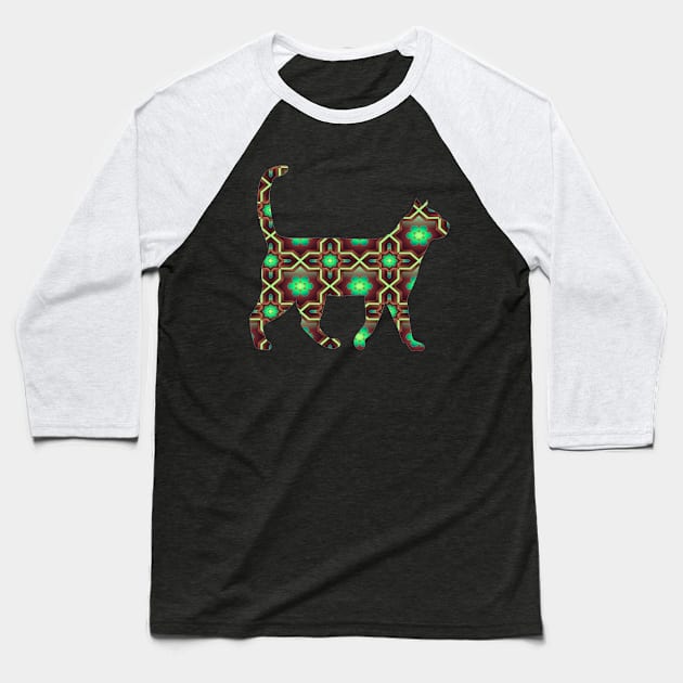 Green Flower Cat Gool Design Baseball T-Shirt by GreenCowLand